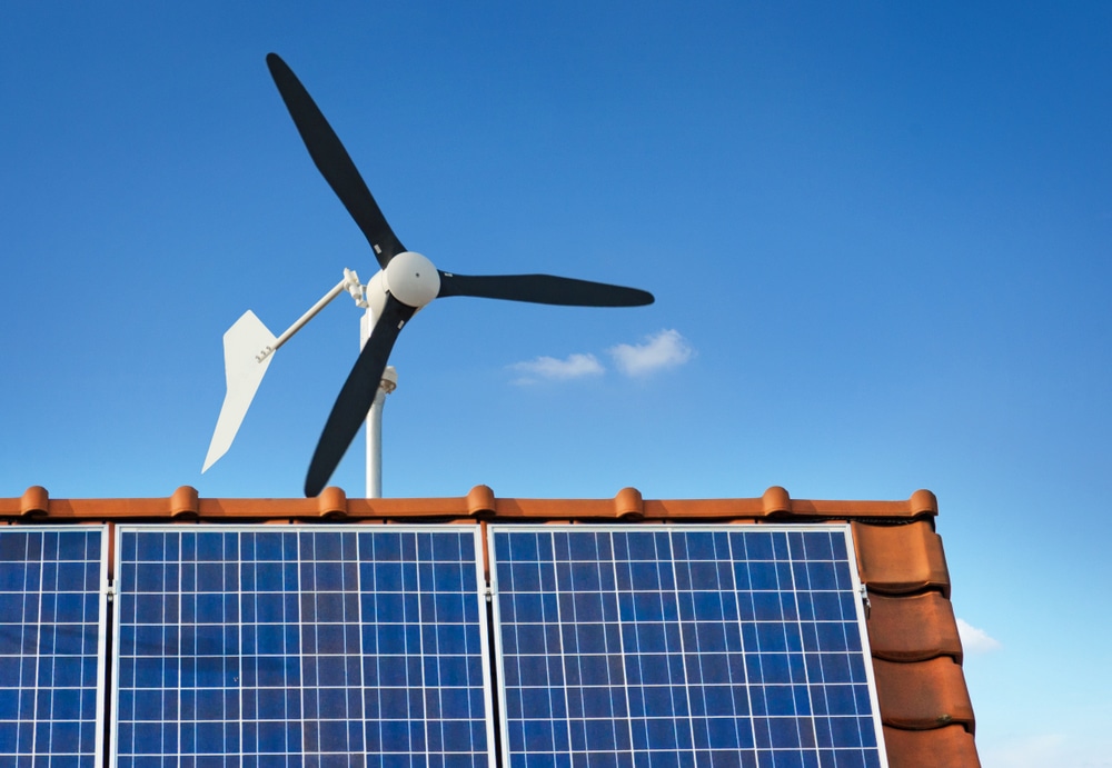 a solar panel and a wind turbine